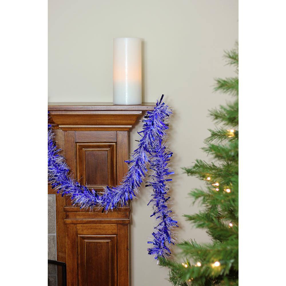 50 ft. Blue and White Unlit Wide Cut Christmas Tinsel Garland - Hercitys