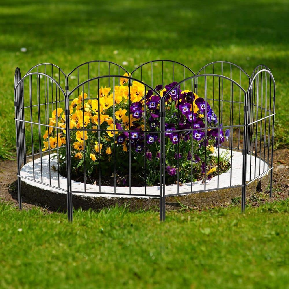 24 in. Black Metal Garden Fence, 10-Panels, 10.5 ft. Length, Easy Install - Hercitys