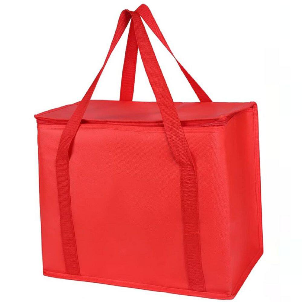 13 qt. XL-Large Insulated Grocery Shopping Bags Red Reusable Heavy Duty Zipped Cooler Tote Collapsible 2-Pack - Hercitys