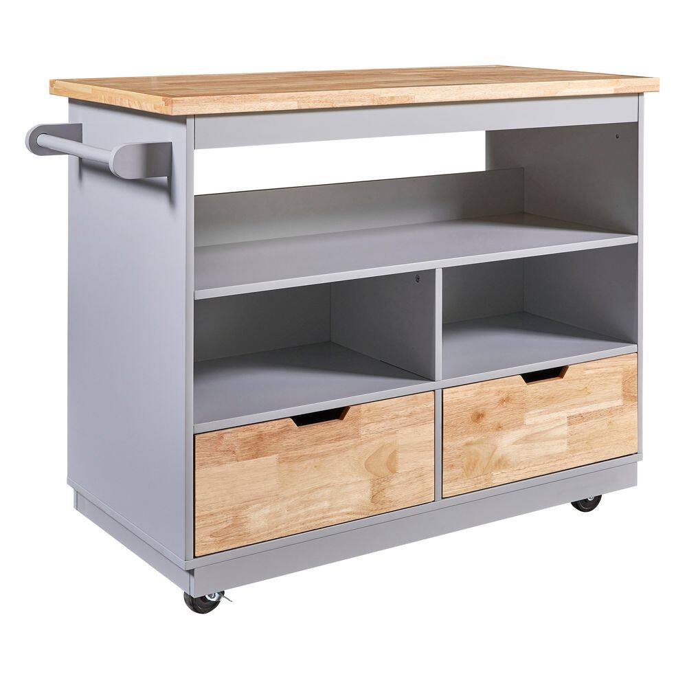 2-Sided Rolling Kitchen Cart with Wheels, Wood Top, Wine and Spice Rack, 2-Drawers, 3-Open Compartments in Blue - Hercitys