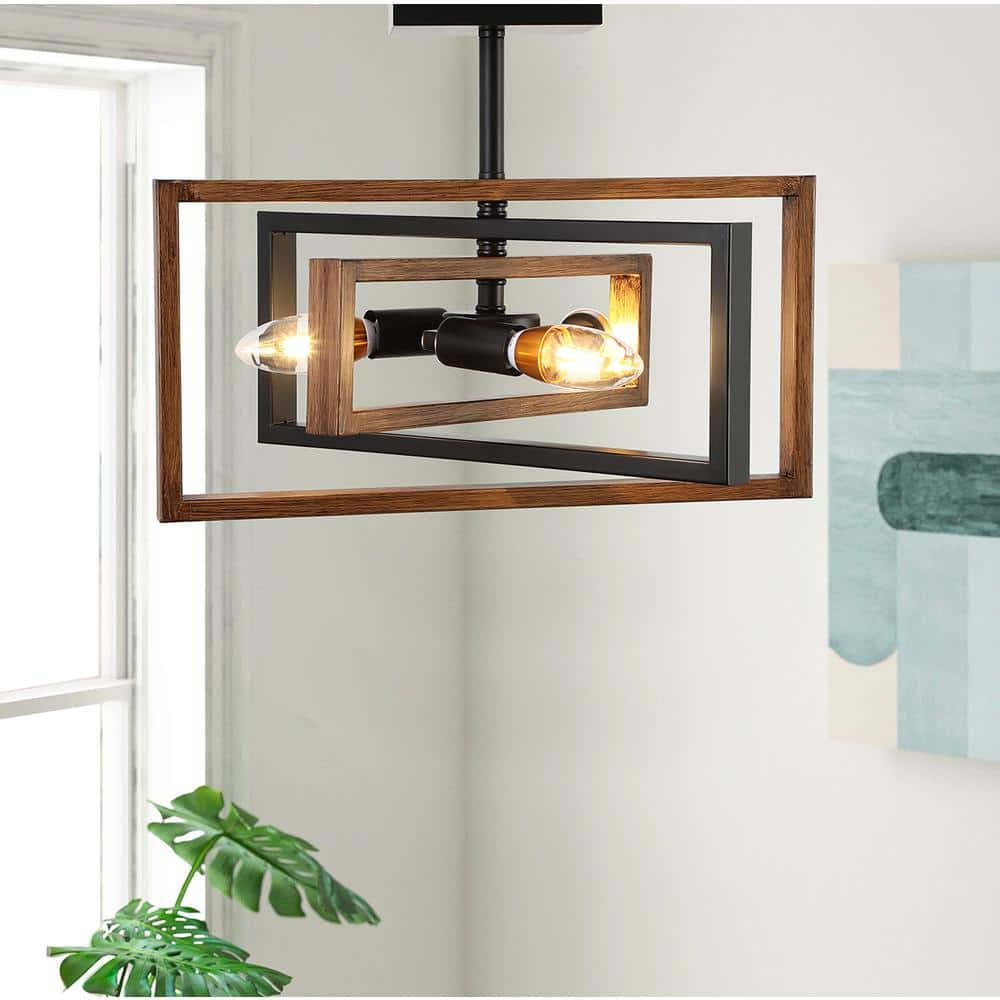 15.7 in. 3-Light Farmhouse Rustic Rectangle Semi Flush Mount Ceiling Light - Hercitys