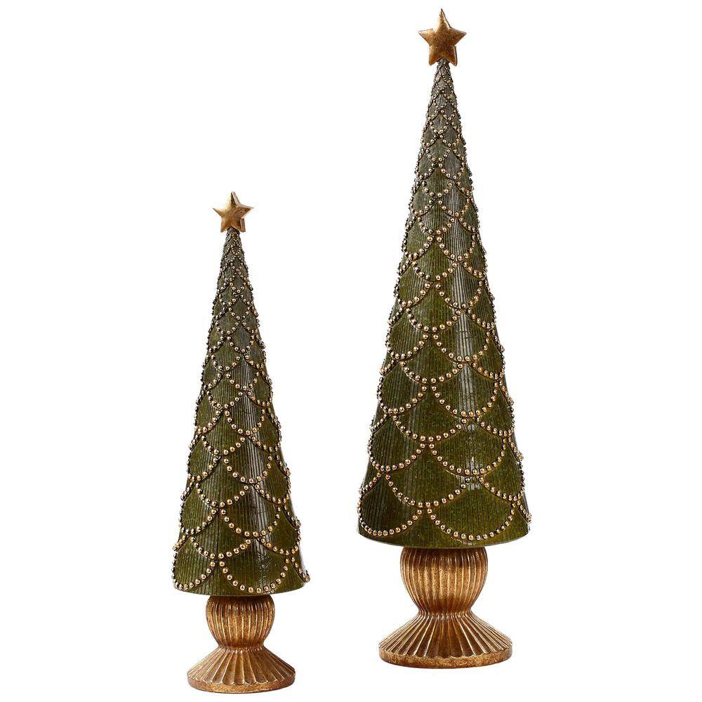 23 .5 in. Green Christmas Tree Cone on Pedestal with Star Topper Table Top Decor - Hercitys