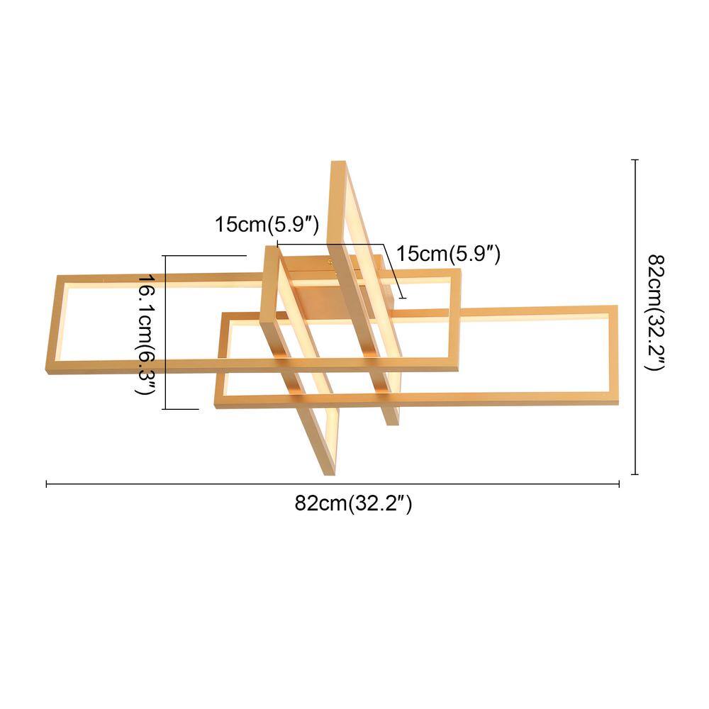 32.2 in. 4-Light Gold Rectangle Dimmable LED Flush Mount with Remote Control - Hercitys