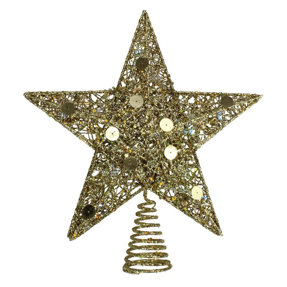 11.5 in. LED Lighted Gold Glittered Star Christmas Tree Topper with Multi-Lights - Hercitys