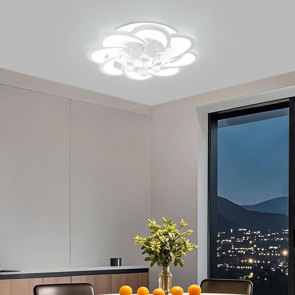 20.47 in. 1- Light White Modern Flower Shape LED Semi-Flush Mount Ceiling Light with Acrylic Shade (Cool Light) - Hercitys