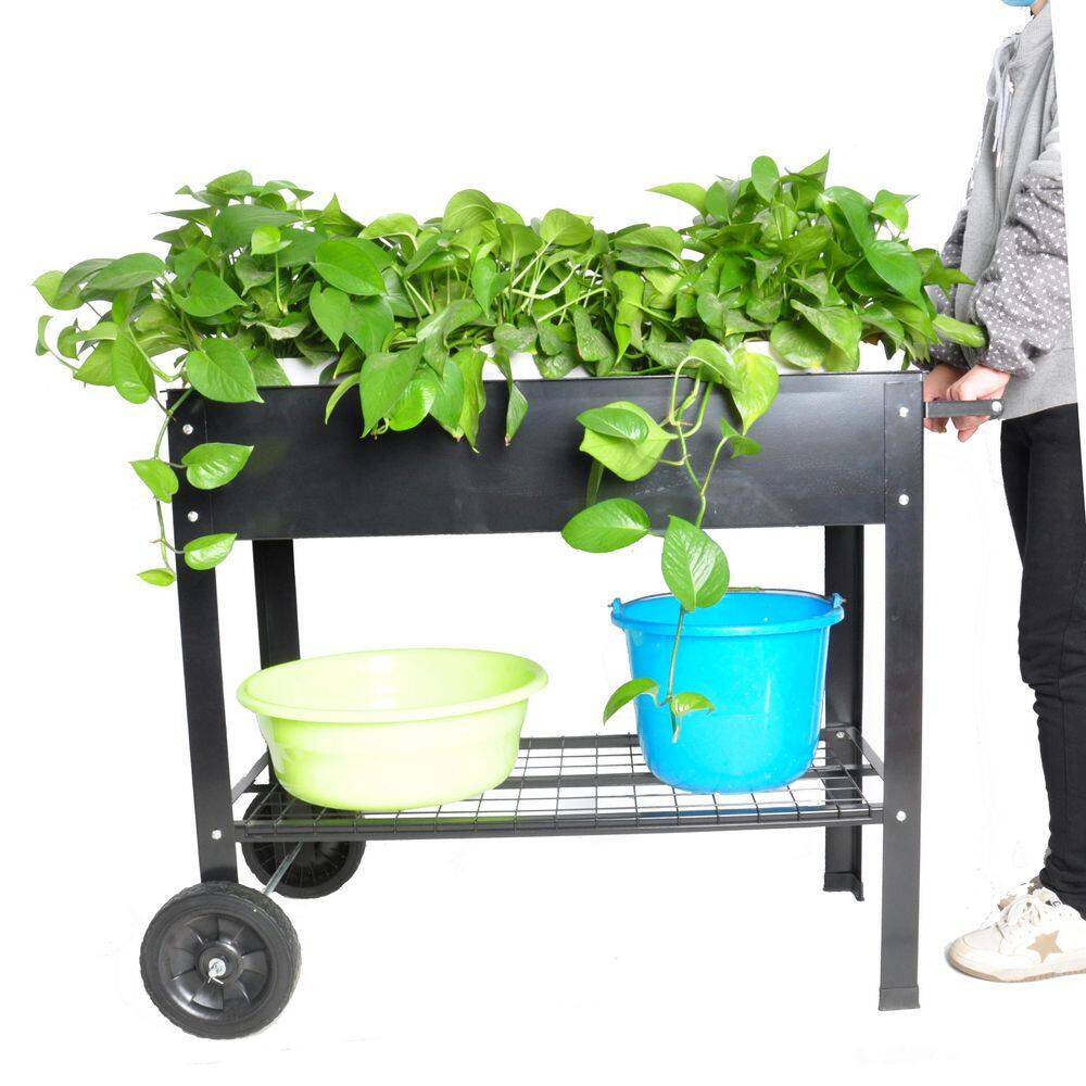 42.5 in. x 20 in. x 32 in. Mobile Metal Raised Garden Bed Cart with Legs, Elevated Tall Planter Box with Wheels, Black - Hercitys