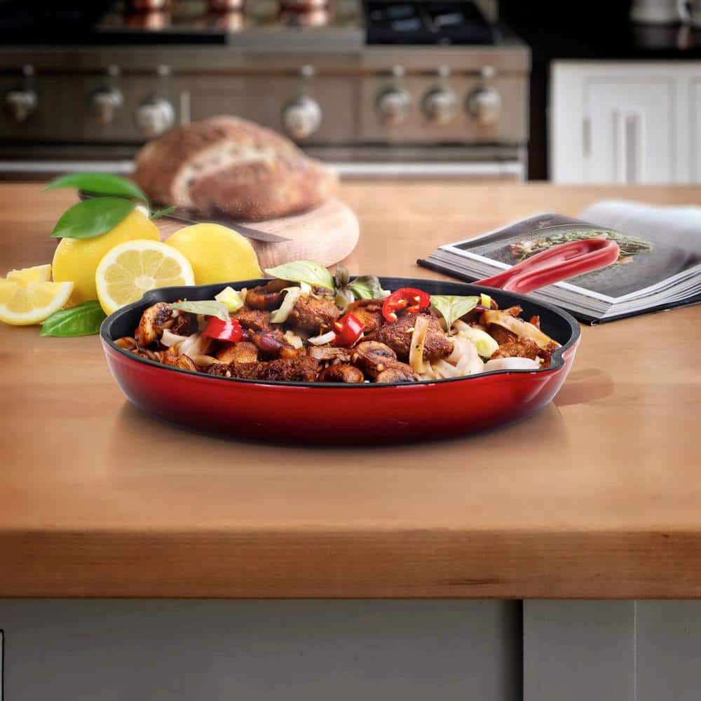 10.25 in. Cast Iron Nonstick Skillet in Red - Hercitys
