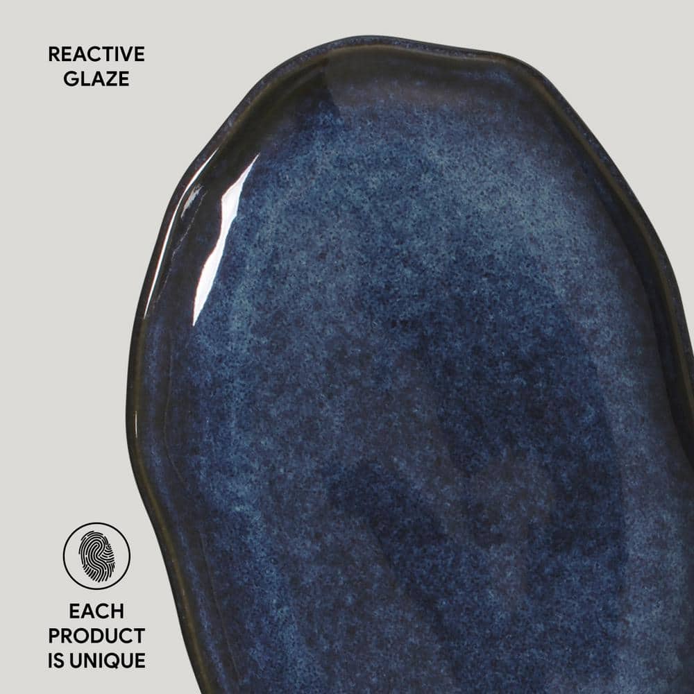 11.81 in. Denim Dark Blue Stoneware Shallow Oval Platter Medium (Set of 4) - Hercitys