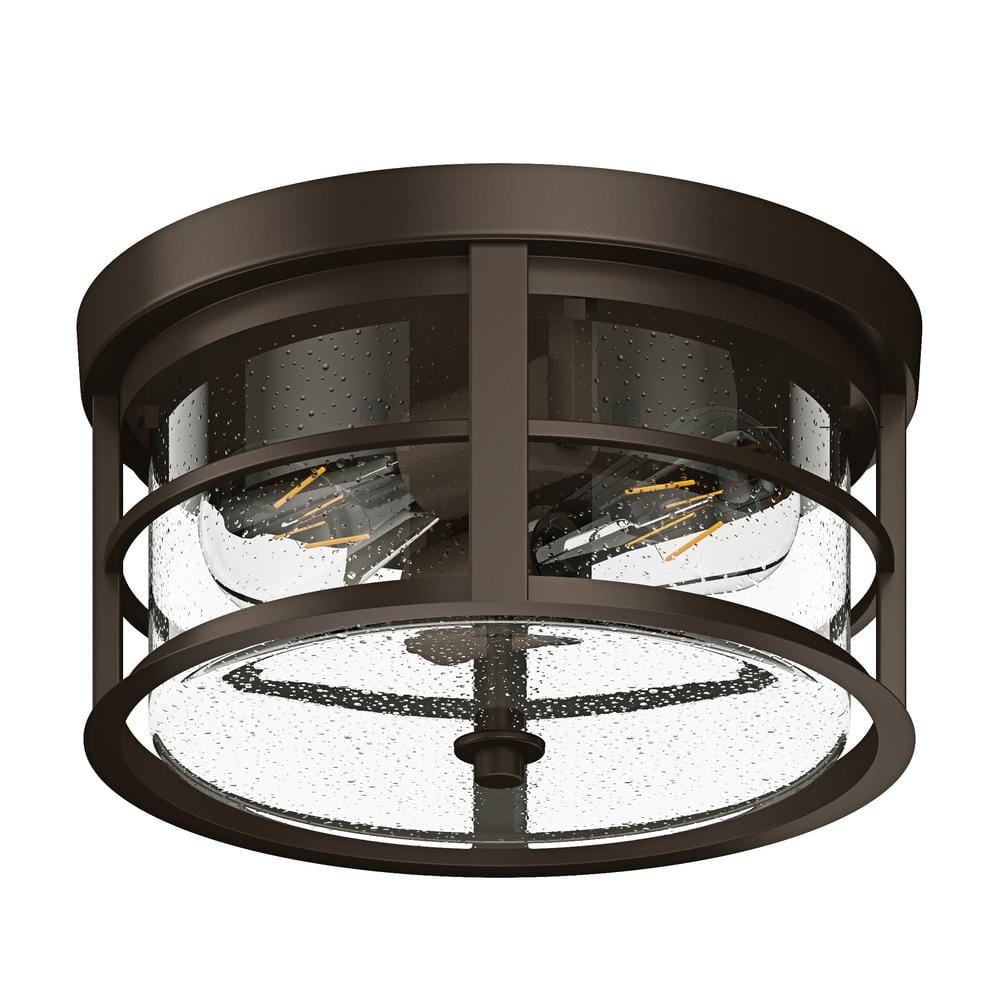 11.8 in. 2-Light Oil Rubbed Bronze Flush Mount Ceiling Light with Seeded Glass Shade Close to Ceiling Lighting Fixture - Hercitys