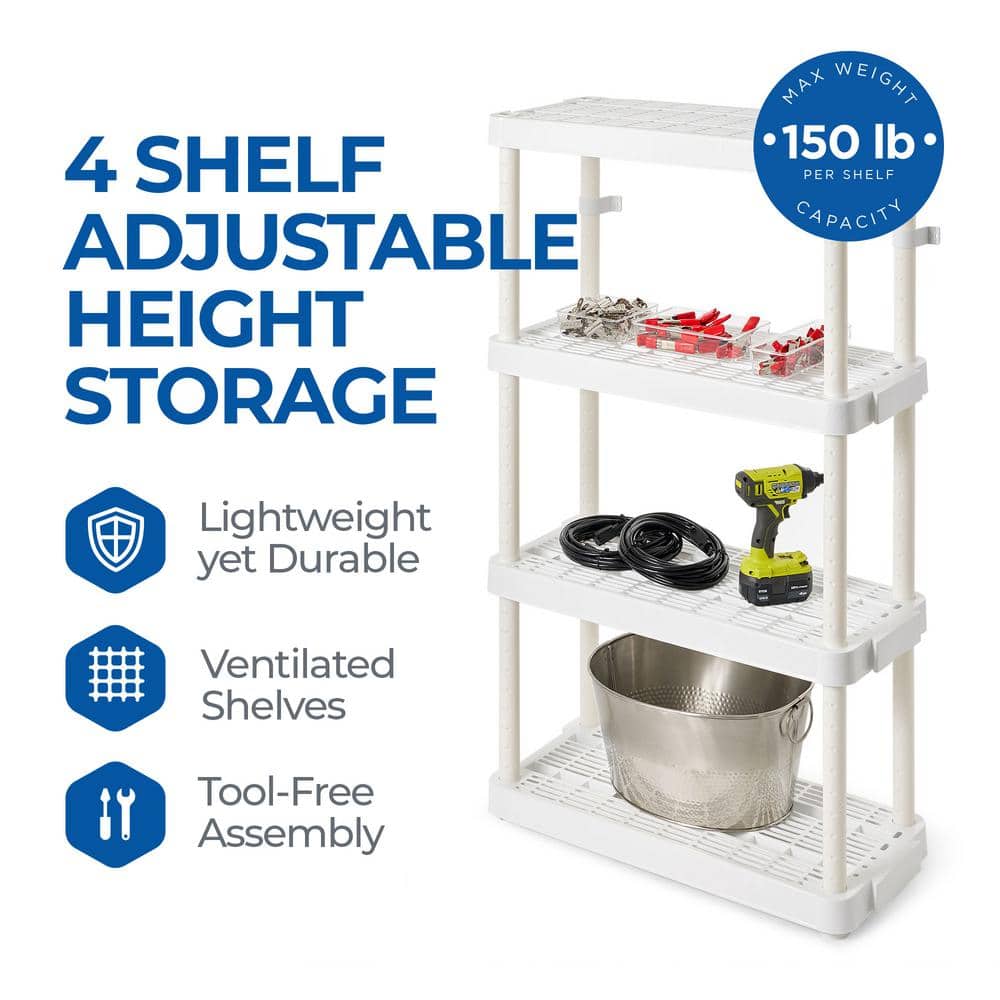 4 Shelf Adjustable Ventilated Medium Duty Shelving Unit, White, 14 x 32 x 54.5 inches - Hercitys