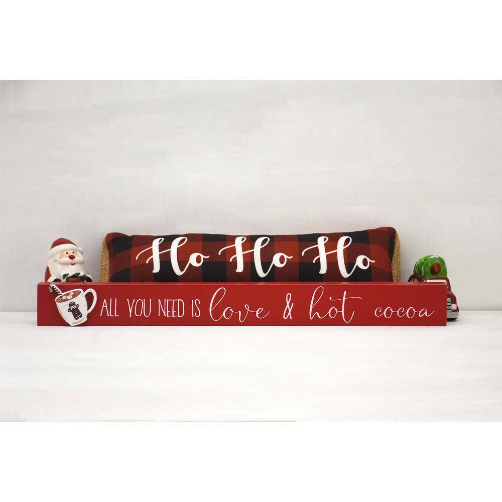 1.75 in. Red Wood All You Need Is Love and Hot Cocoa Christmas Tabletop Sign - Hercitys