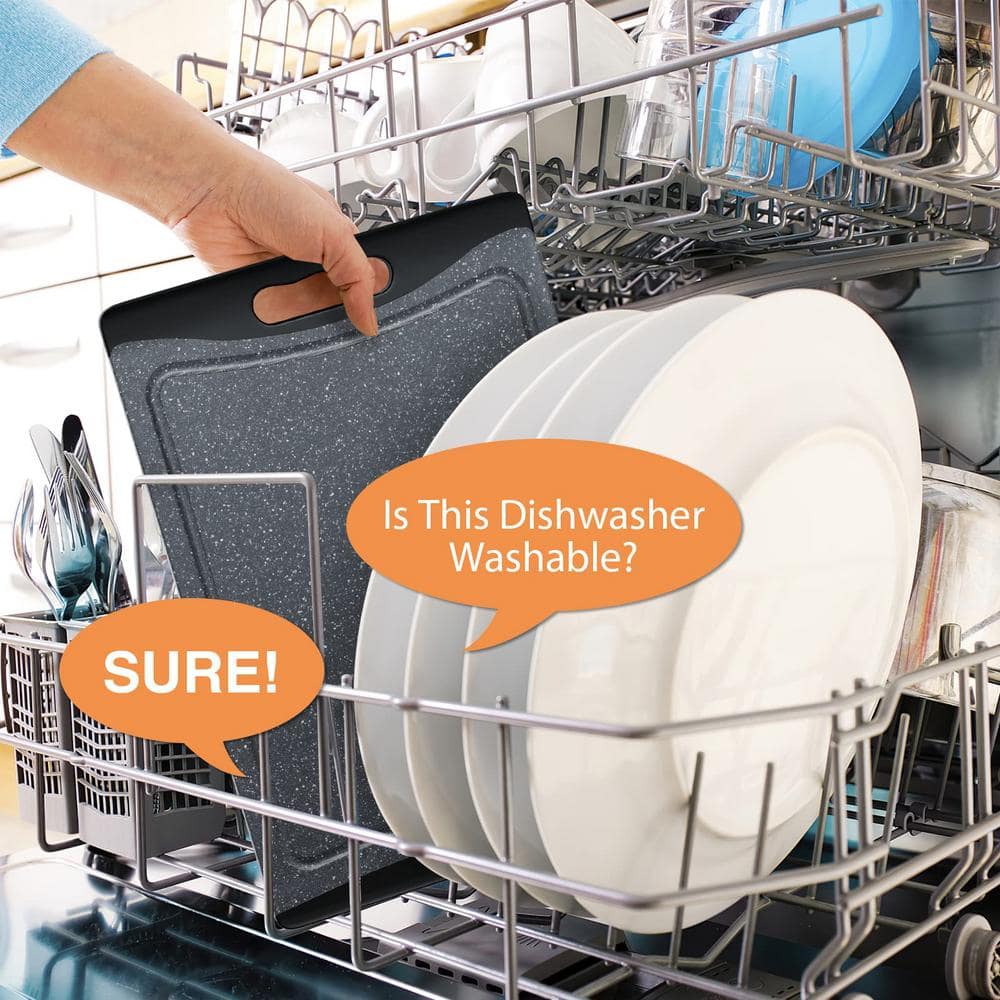 3-Piece Extra Large Plastic Cutting Board Set with Juice Grooves and Easy-Grip Handles, Dark Gray - Hercitys