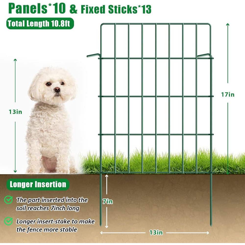10 Pack 24 in. Rustproof Metal Wire Garden Fence Animal Barrier 1.44 in. Spacing Yard Blocker for Outdoor Decor Green - Hercitys