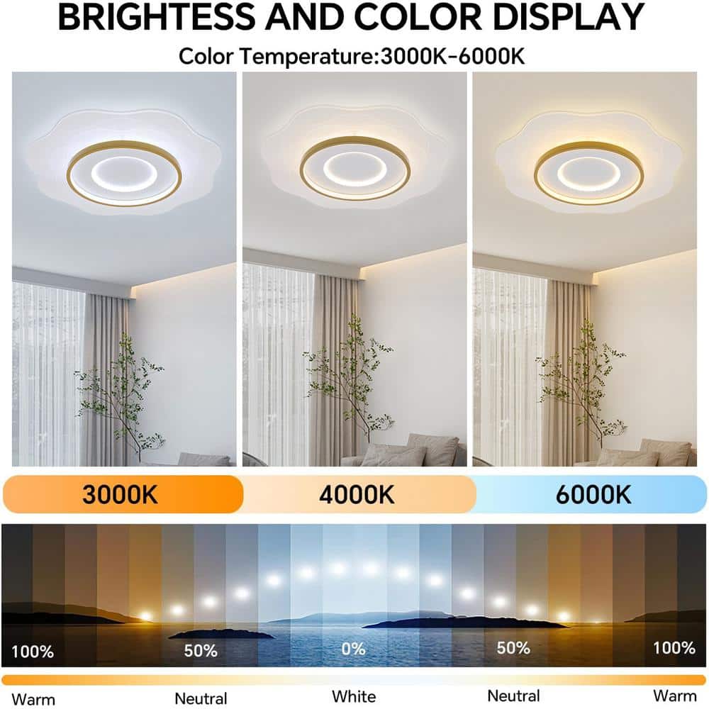 23.62 in. 1-Light White Modern Creative Wave Design Dimmable Selectable LED Flush Mount Ceiling Light with Remote - Hercitys
