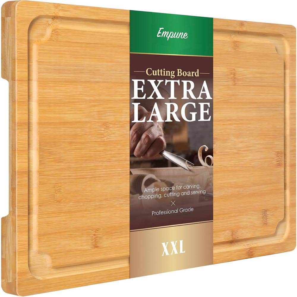 20 x 14 in. Rectangular Large 2 x L Bamboo Cutting Board Juice Groove Handles for Kitchen Cutting - Hercitys