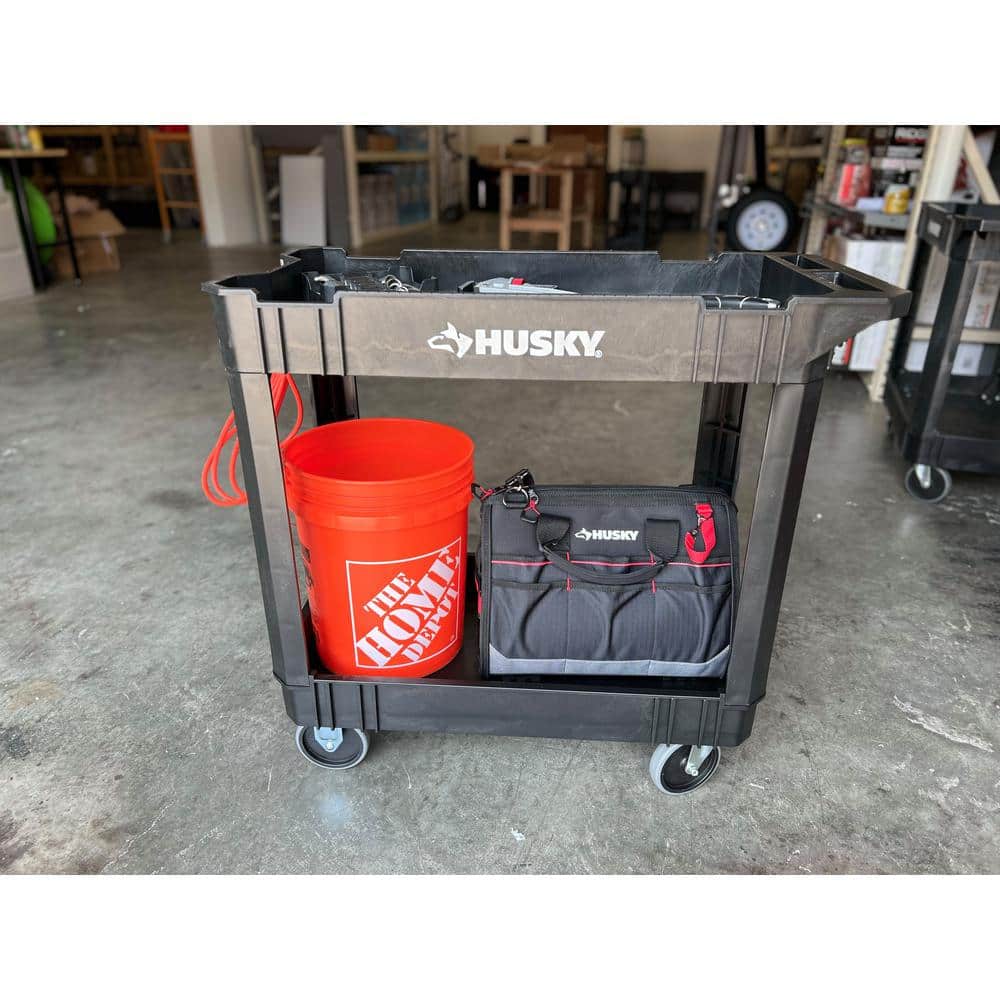 2-Tier Plastic 4-Wheeled Service Cart in Black with 500 lbs. Capacity - Hercitys