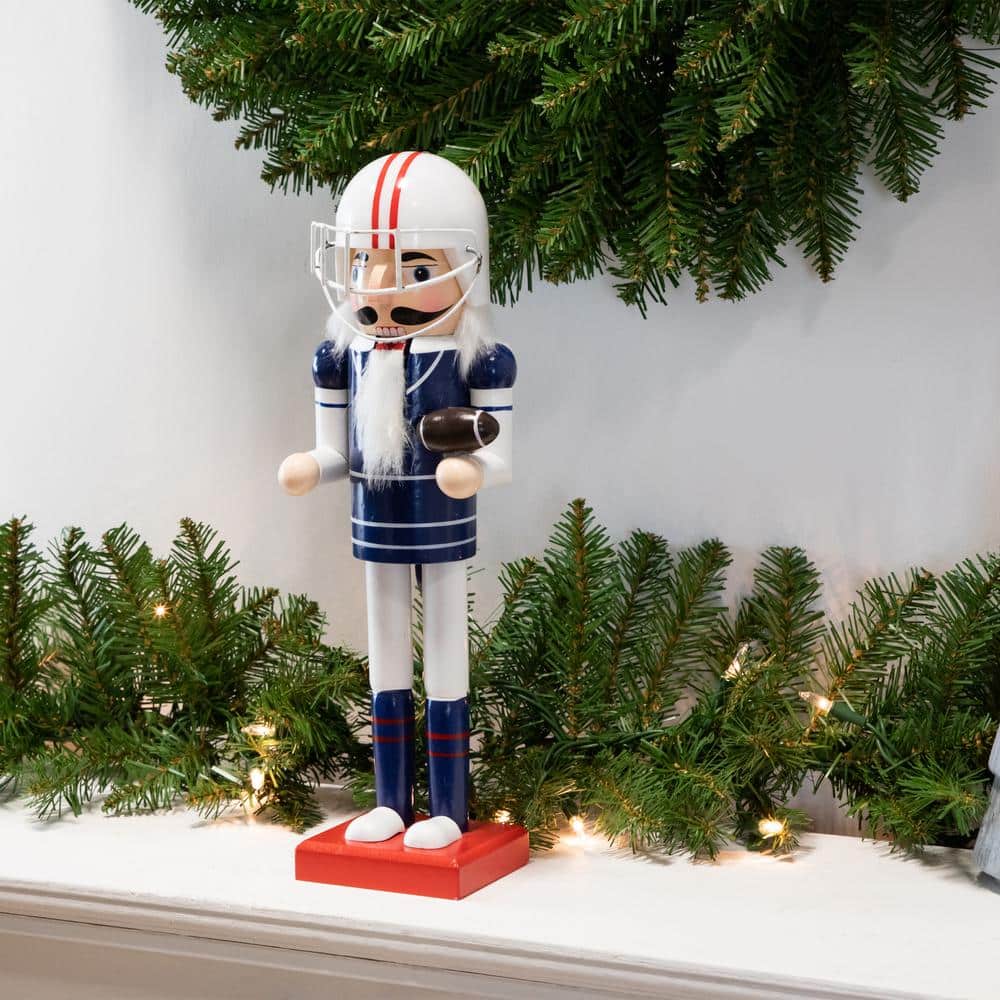 14 in. Red and White Wooden Christmas Nutcracker Football Player - Hercitys