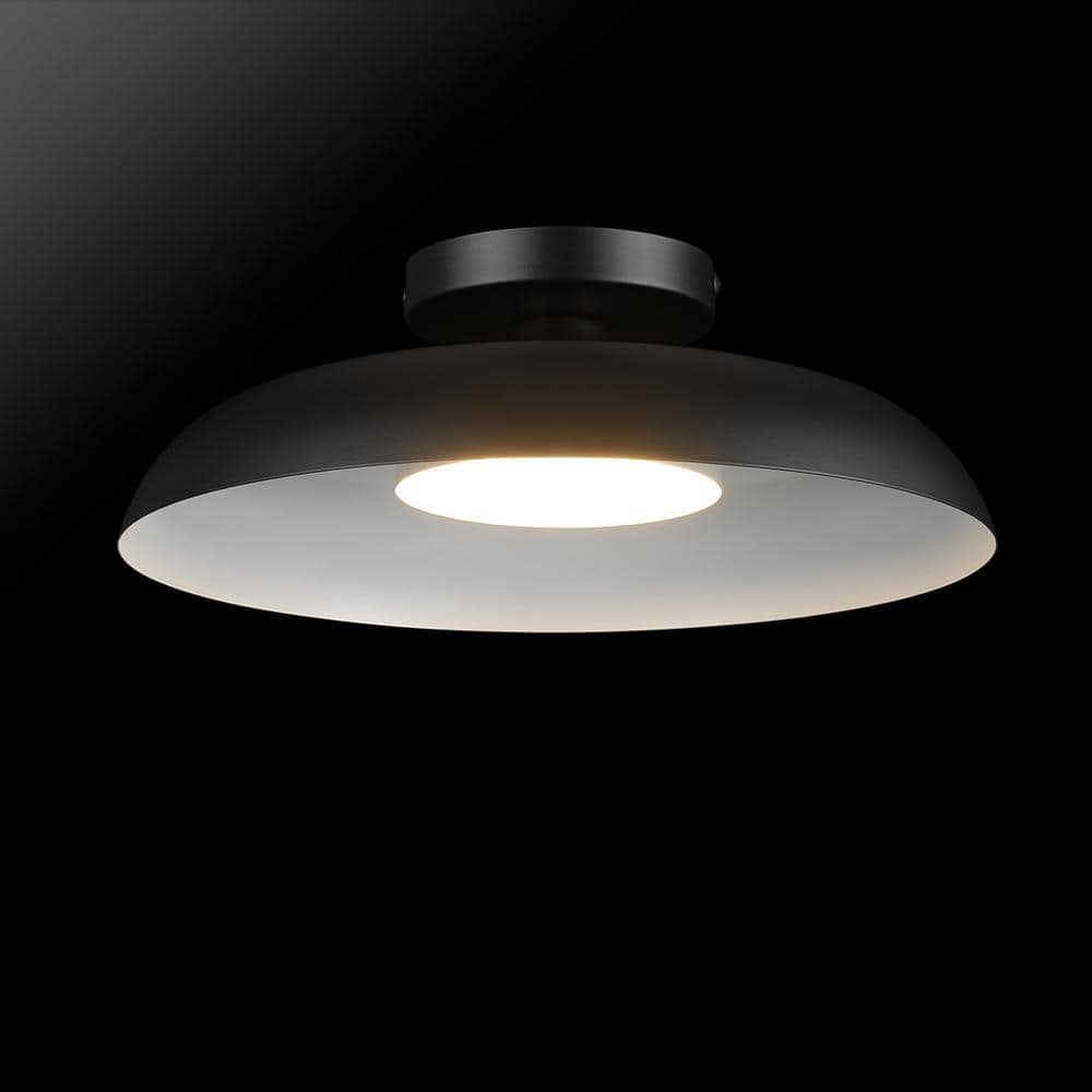 12.5 in. 21-Watt Modern Matte Black Integrated LED Flush Mount Ceiling Light with Black Metal Shade - Hercitys