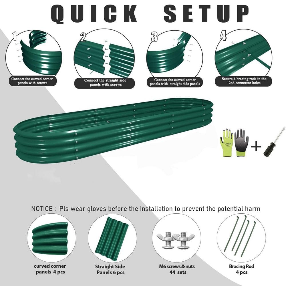 12 ft. x 2 ft. x 1 ft. Galvanized Steel Oval Outdoor Raised Garden Beds Anti-Rust Metal Planter Box for Garden (1-Pack) - Hercitys