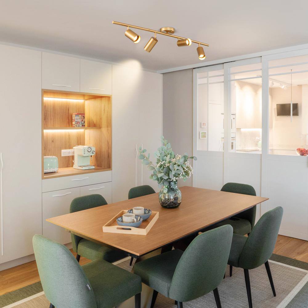 39.4 in. 4-Light Modern Gold Track Lighting Kit with Rotating Heads and Flush Mount Light - Hercitys