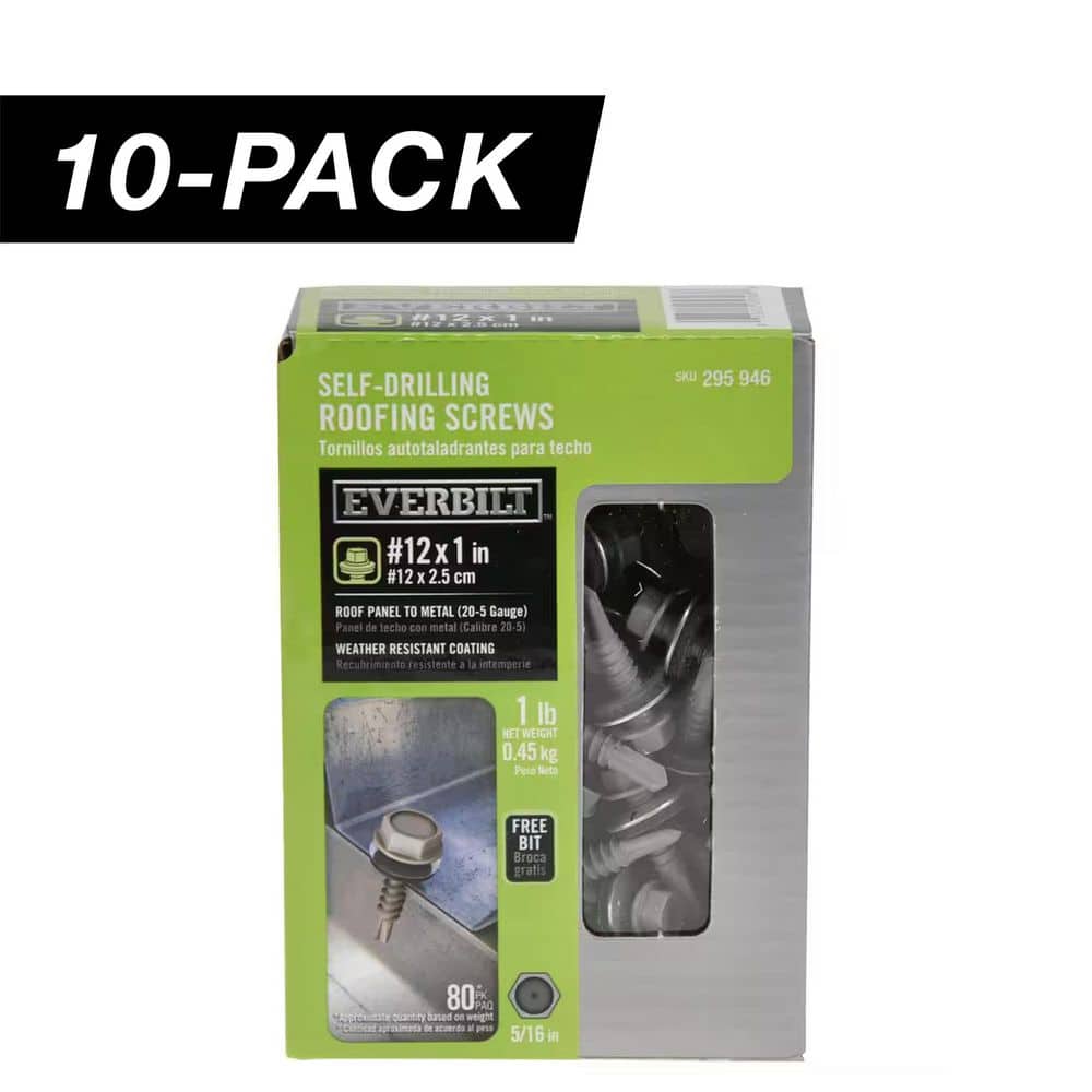 10-Pack #12 x 1 in. Flange Hex Head Hex Drive Self-Drilling Screw with Neoprene Washer (10 lb / 800-Piece) - Hercitys