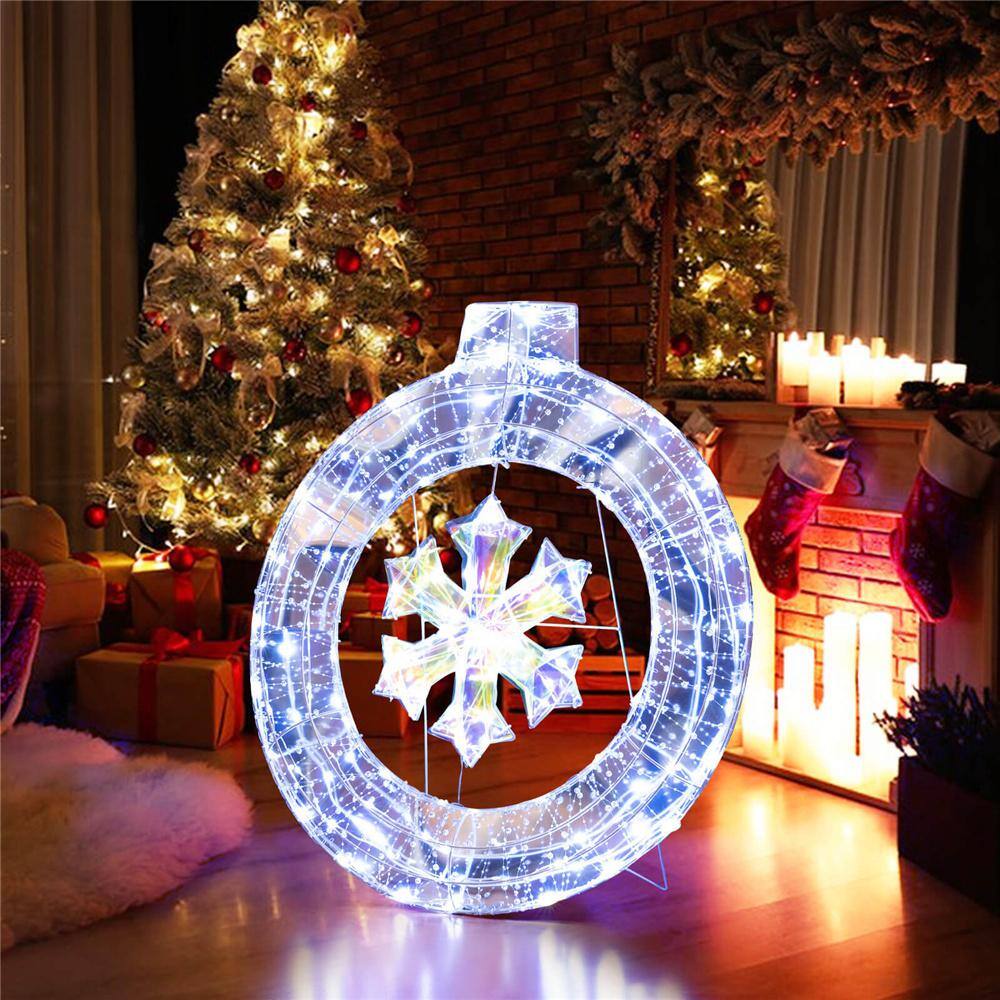 33 in. White PreLit White Light Artificial Christmas Wreath with 128 Cold White LED Lights - Hercitys