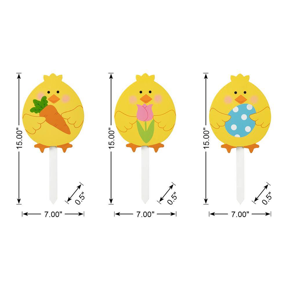 15 in. H Easter Wooden Chick Pick/Yard Stake (Set of 3) - Hercitys