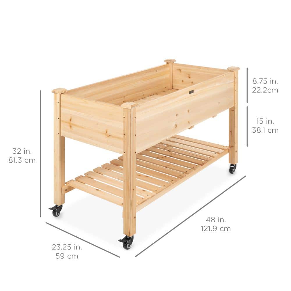 48 in. x 24 in. x 32 in. Wood Raised Garden Bed with Lockable Wheels, Liner - Hercitys