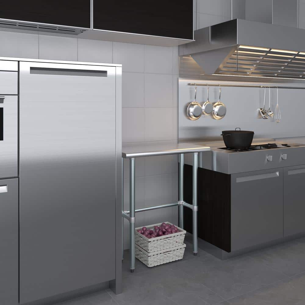 14 in. x 30 in. Stainless Steel Open Base Kitchen Utility Table : Metal Prep Table - Hercitys