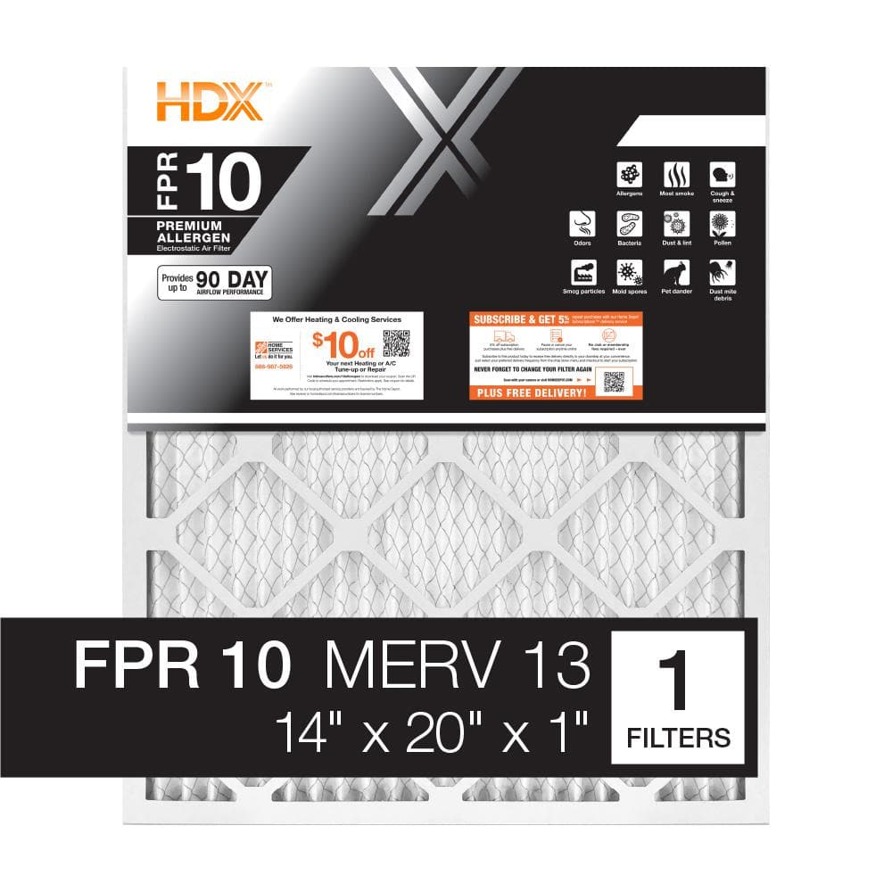 14 in. x 20 in. x 1 in. Premium Pleated Furnace Air Filter FPR 10, MERV 13 - Hercitys