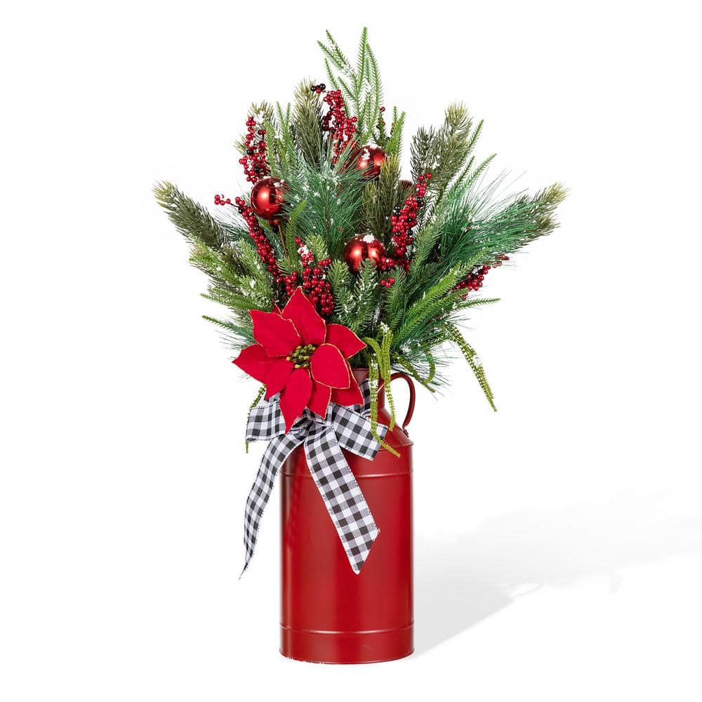 35 in. H Poinsettia Floral Potted Artificial Christmas Wreath Porch Tree - Hercitys