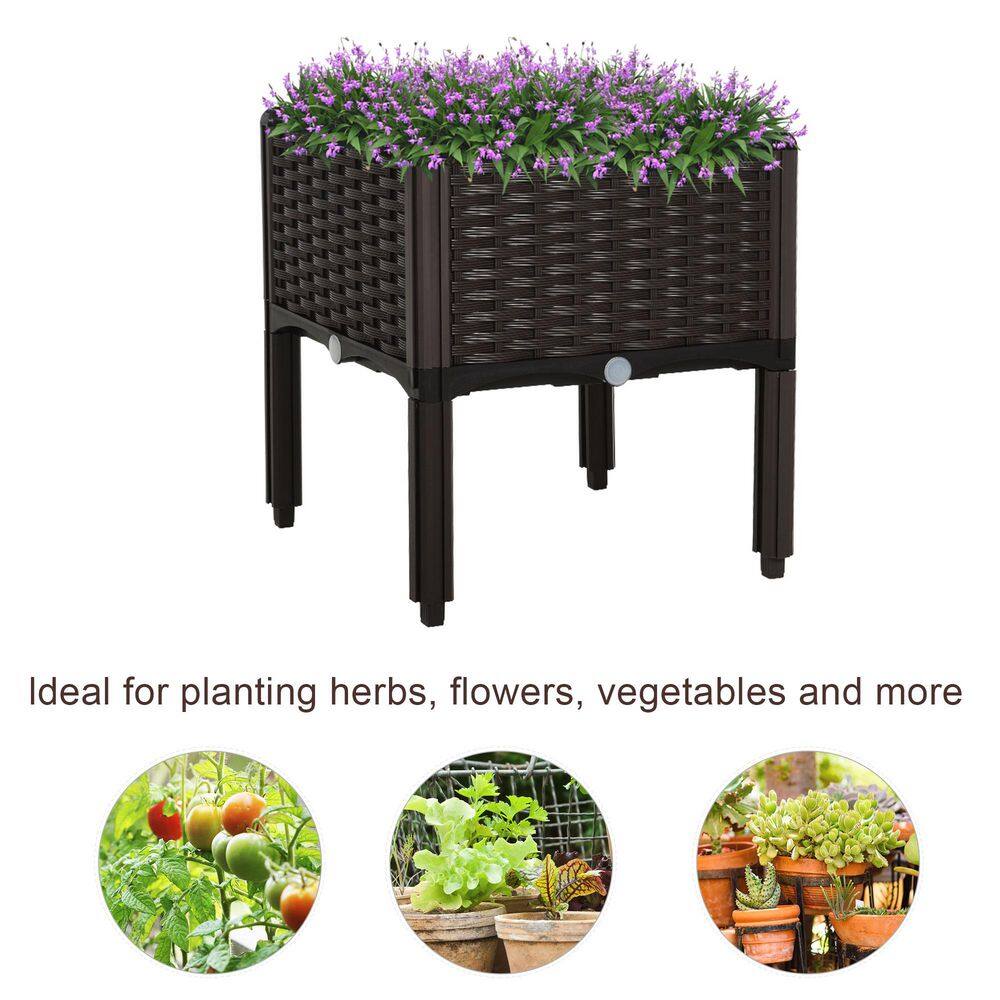 15.75 in. x 15.75 in. x 17.25 in. Brown Polypropylene Raised Garden Bed with Legs, Plastic Self-Watering Planter - Hercitys