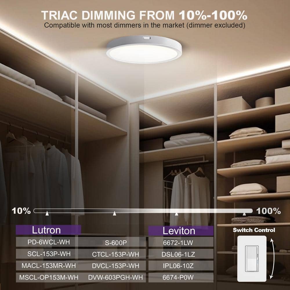 12 in. White New Ultra-Low Profile Integrated LED Flush Mount Ceiling Light 2700K-5000K 5CCT Selectable - Hercitys