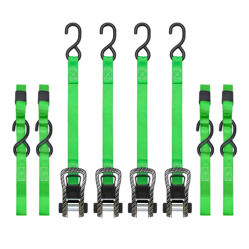 14 ft. Green CarbonX Ratchet Tie Down Straps with 500 lb. Safe Work Load – 4 pack - Hercitys