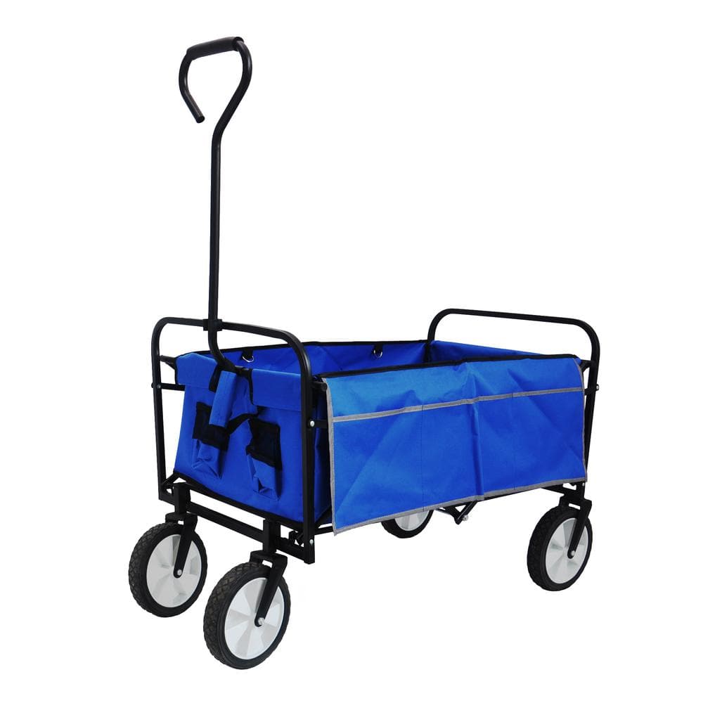 3.47 cu. ft. Metal Garden Cart, Folding Wagon Garden Shopping Beach Cart (Blue) - Hercitys