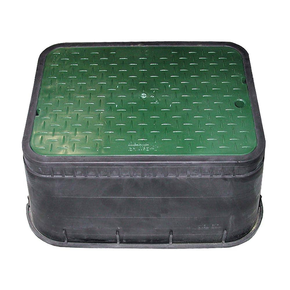 15 in. x 21 in. Rectangular Jumbo Water Meter Box and Lid (Black Box, Green Solid Lid) - Hercitys