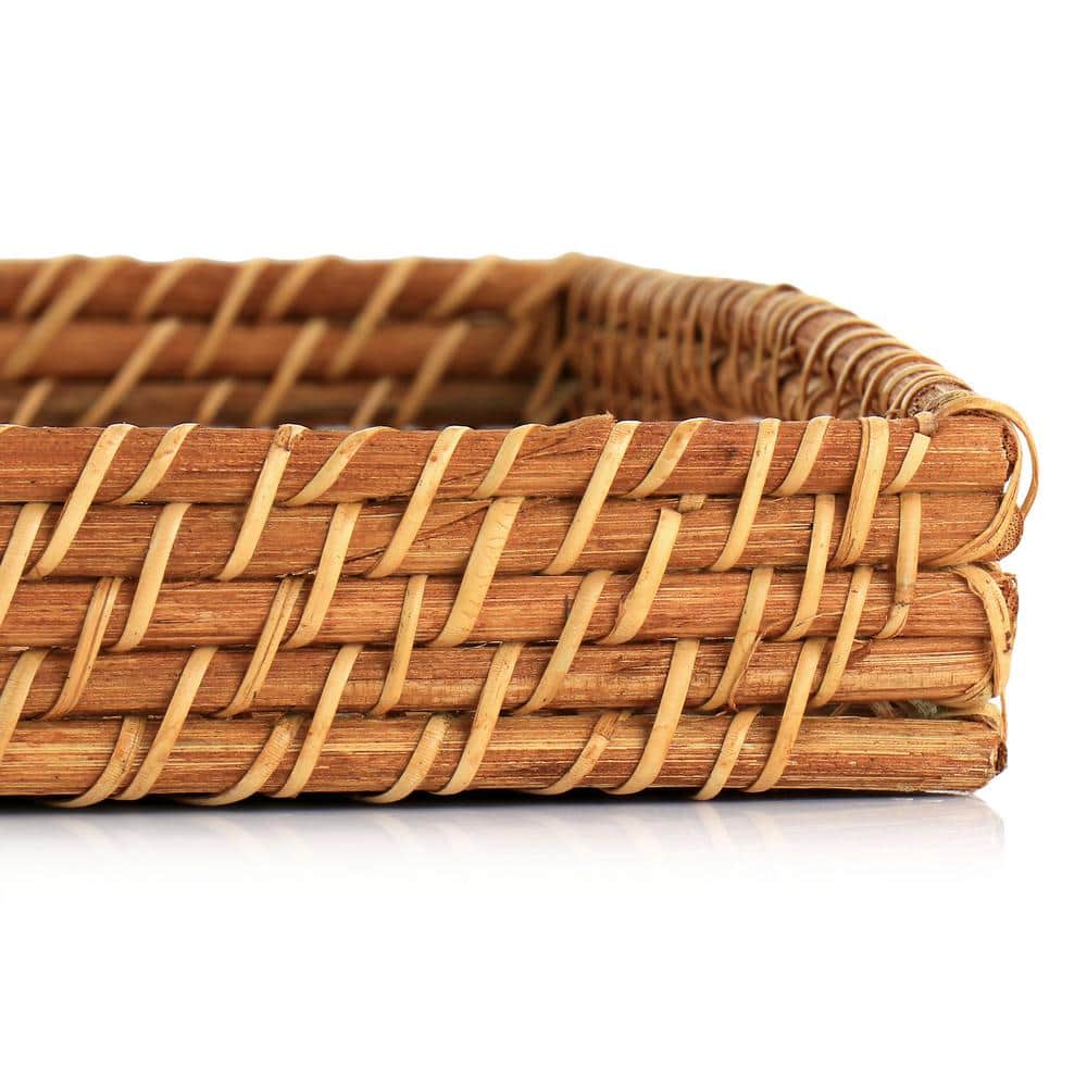13 Inch x 16 Inch x 1.75 Inch Rattan Woven Serving Tray in Brown - Hercitys