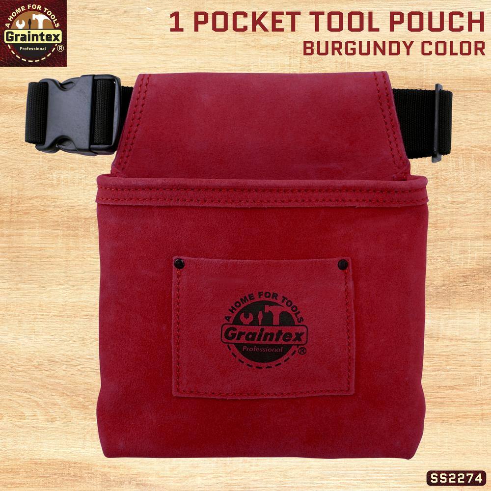 1-Pocket Nail and Tool Pouch with Burgundy Suede Leather Belt - Hercitys