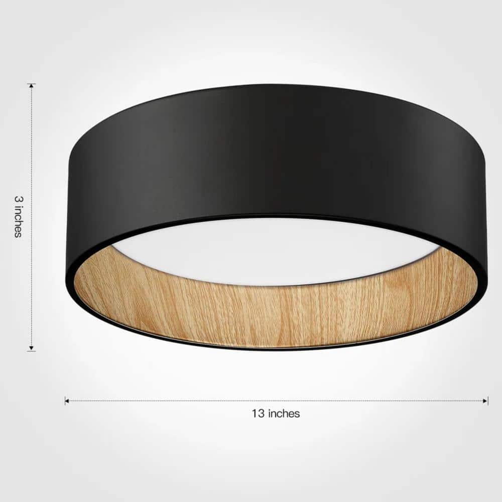 13 in. 25-Watt Modern Black Integrated LED Flush Mount with White Acrylic Shade - Hercitys