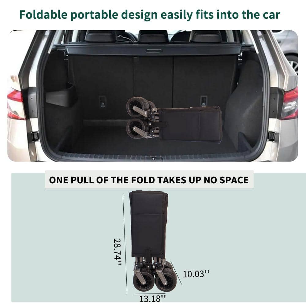 270 lbs. Capacity 4.5 cu. ft. Folding Fabric Utility Wagon Beach Serving Garden Cart with Adjustable Handle (Black) - Hercitys