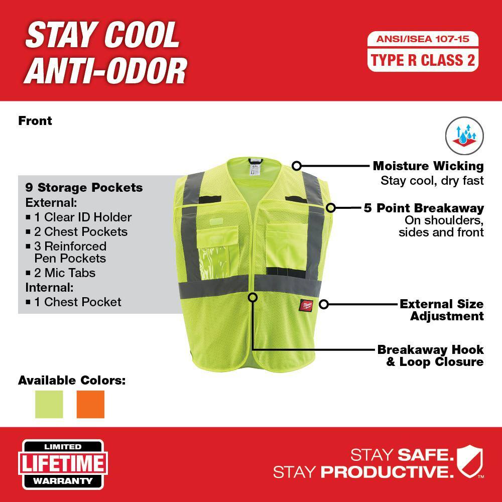 2X/3X-Large Yellow Class 2 Breakaway Mesh High Vis Safety Vest and Large Red Nitrile Cut Level 1 Dipped Work Gloves - Hercitys
