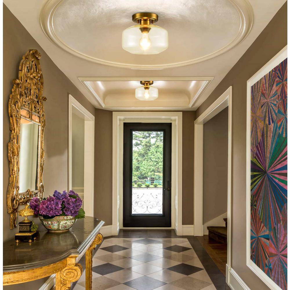 13.07 in. 1-Light Gold Modern Semi-Flush Mount with Clear Glass Shade and No Bulbs Included (1-Pack) - Hercitys