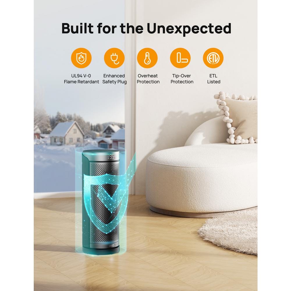 1500-Watt Solaris Plus PTC Heating Oscillating 15 in. Tower Space Heater with Remote Silver - Hercitys