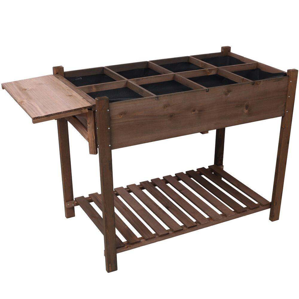 49 in. x 22 in. x 32 in. Brown Wood Raised Garden Bed, Elevated Garden Bed, with Foldable Side Table and Storage Shelf - Hercitys