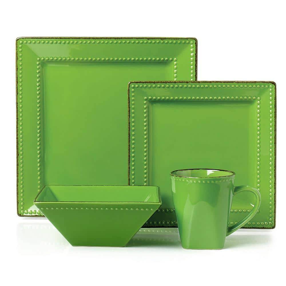 16-Piece Casual Green Ceramic Stone Dinnerware Set (Service for 4) - Hercitys
