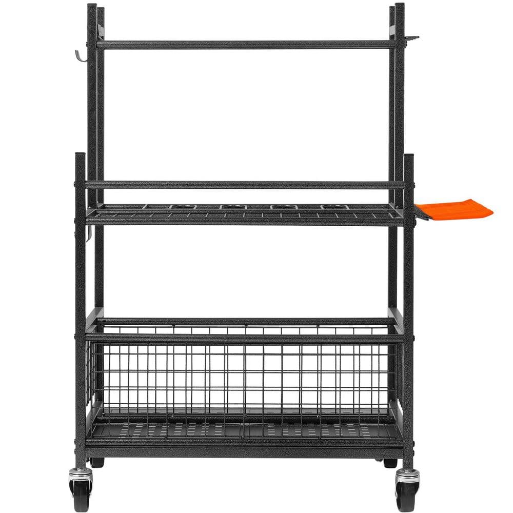 16-slot garden tool organizer with hooks Metal yard tool rack on wheels Holds long-handled tools Great for garage - Hercitys