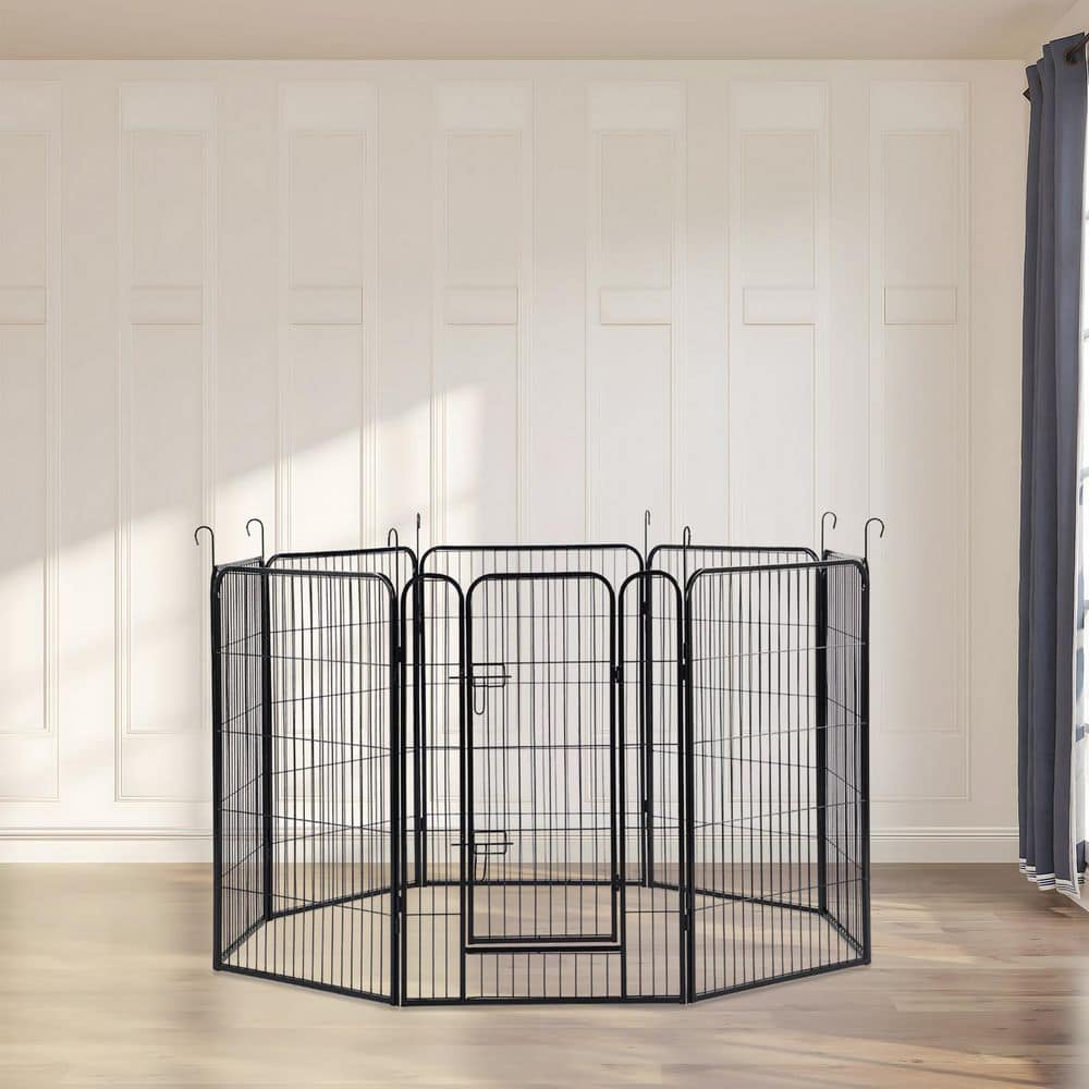 39.1 in. H Black Metal Garden Fence Pet Fence for Garden and Animals, 8-Panels - Hercitys