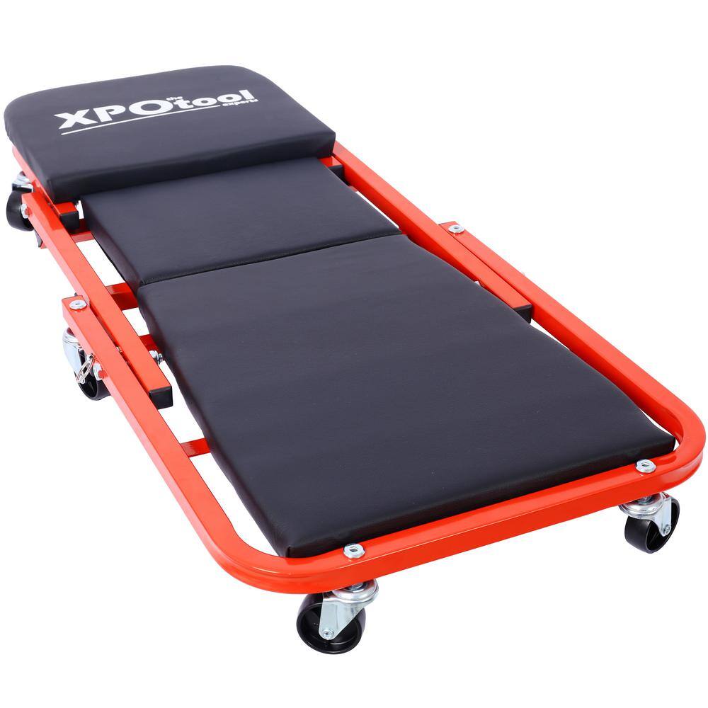 1-Tier Steel 6-Wheeled Utility Cart in Red, 2 in 1 Foldable Mechanic Creeper, 300 lbs. Capacity - Hercitys