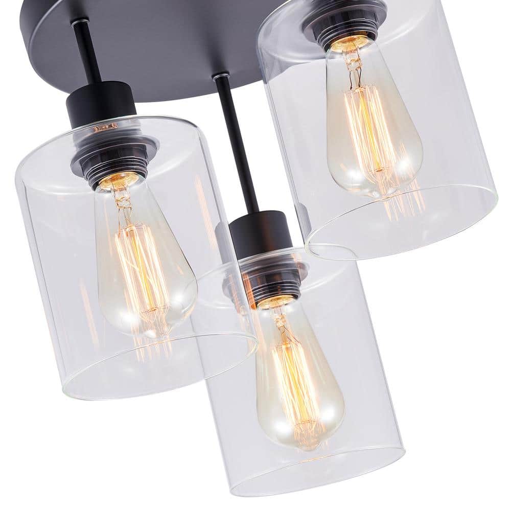 11 in. 3-Light Matte Black Cluster Semi-Flush Mount - Hercitys