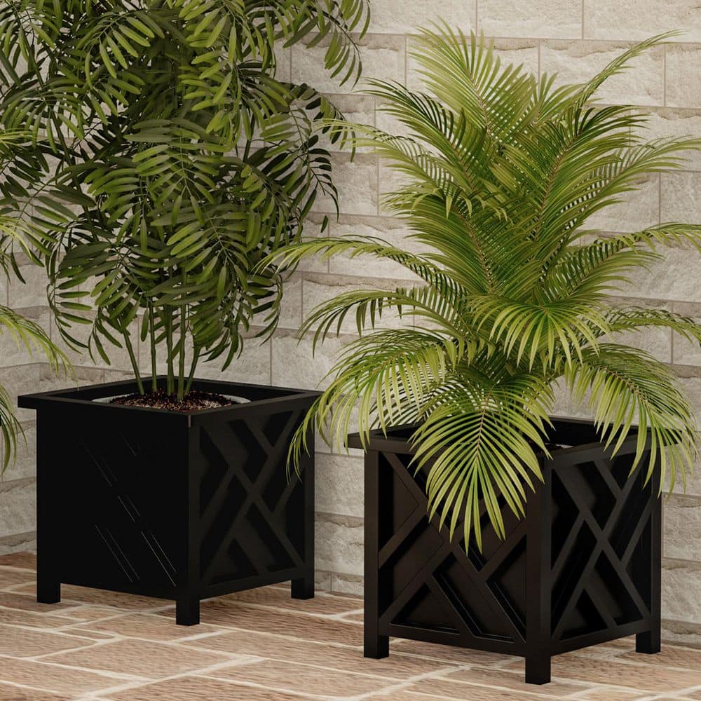 14.75 in. x 14.75 in. Lattice Design Black Plastic Planter Box (2-Pack) - Hercitys